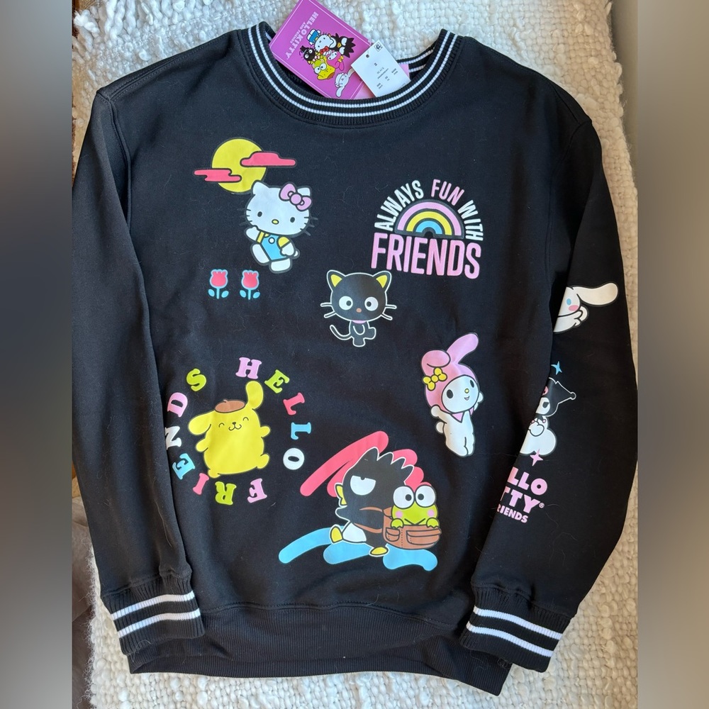 Hello Kitty and Friends Black Hybrid Crewneck Long Sleeve Sweatshirt Ladies (S)